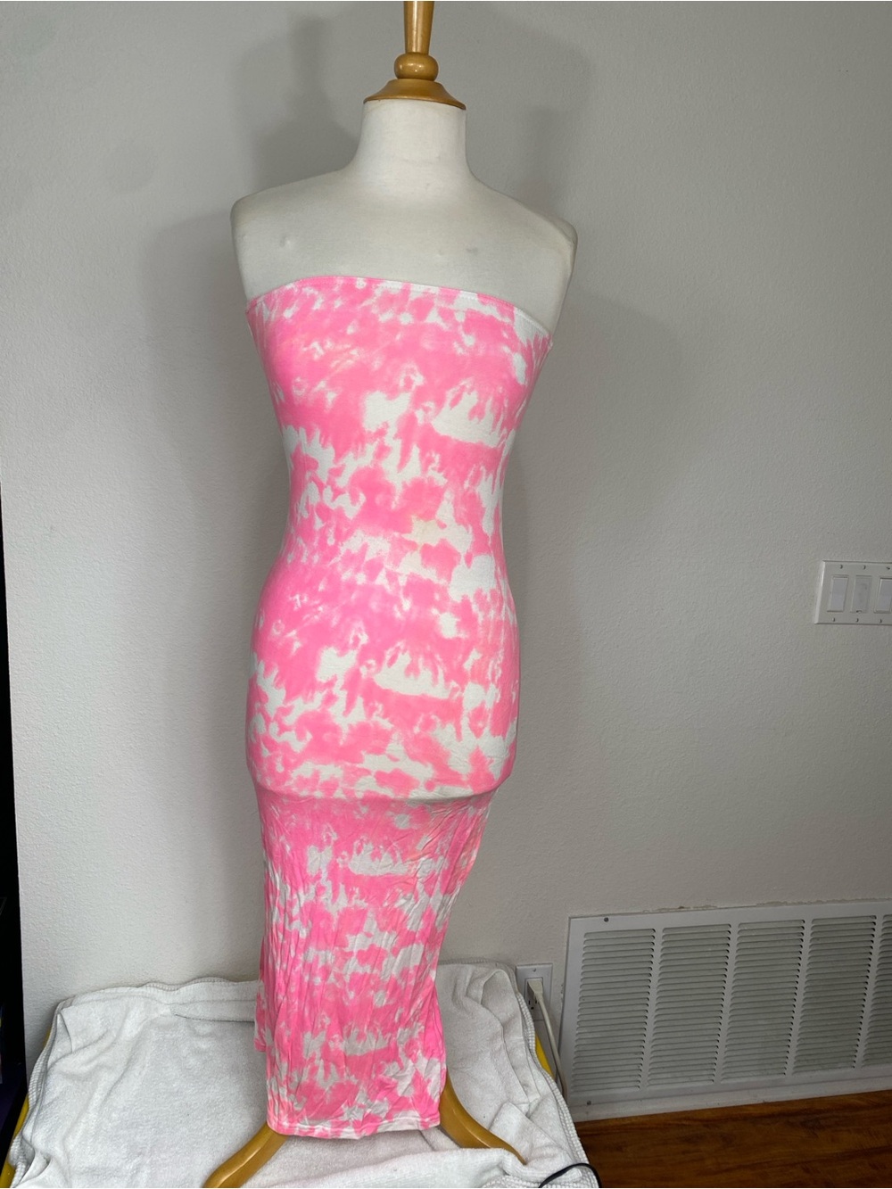 Parisian Juniors Pink Tie-Dye Strapless Dress Size 8 Boho Hippie Tropical Girly